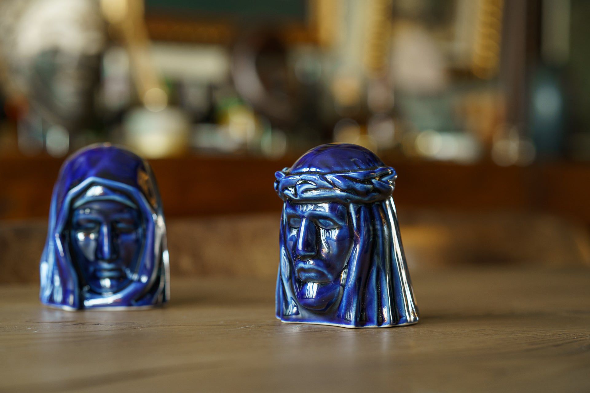 Handmade Mini Keepsake Urn "The Holy Mother" - Cobalt Metallic | Ceramic Mini Urn - Pulvis Art Urns