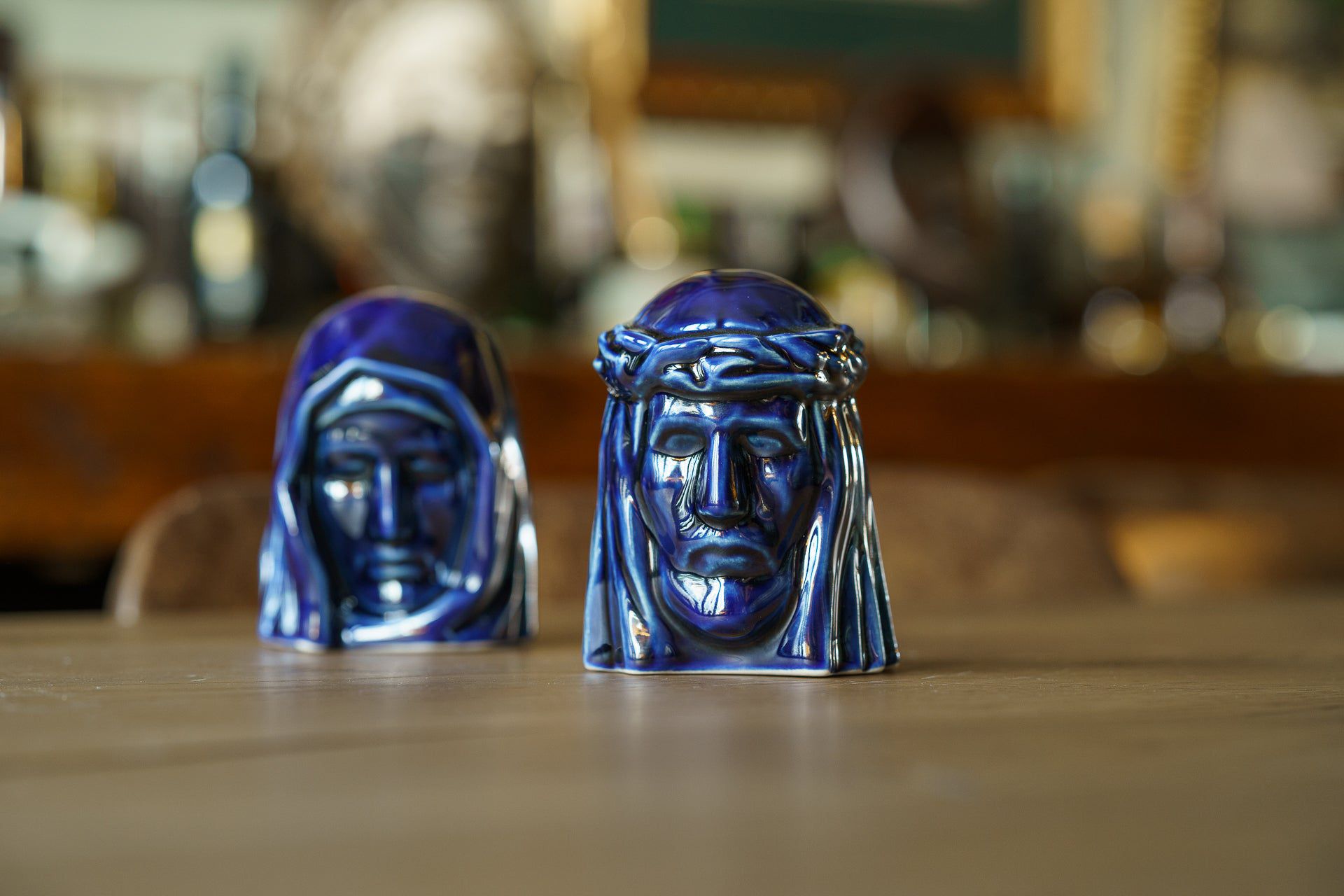 Handmade Mini Keepsake Urn "The Holy Mother" - Cobalt Metallic | Ceramic Mini Urn - Pulvis Art Urns