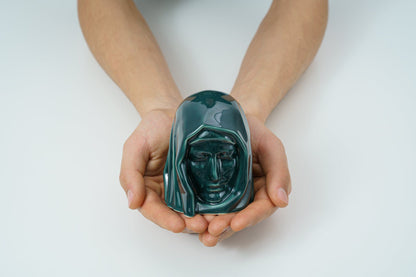 Handmade Mini Keepsake Urn "The Holy Mother" - Oily Green | Ceramic Mini Urn - Pulvis Art Urns