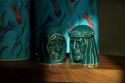 Handmade Mini Keepsake Urn "The Holy Mother" - Oxide Green | Mini Ceramic Urn - Pulvis Art Urns