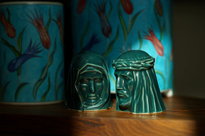 Handmade Mini Keepsake Urn "The Holy Mother" - Oxide Green | Mini Ceramic Urn - Pulvis Art Urns