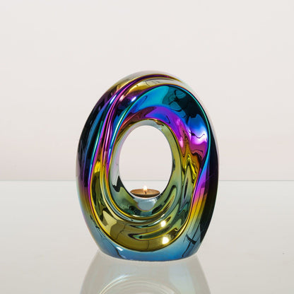 Artisan Cremation Urn for Ashes "The Passage" - Medium Urn | Rainbow Chrome | Ceramic - Pulvis Art Urns