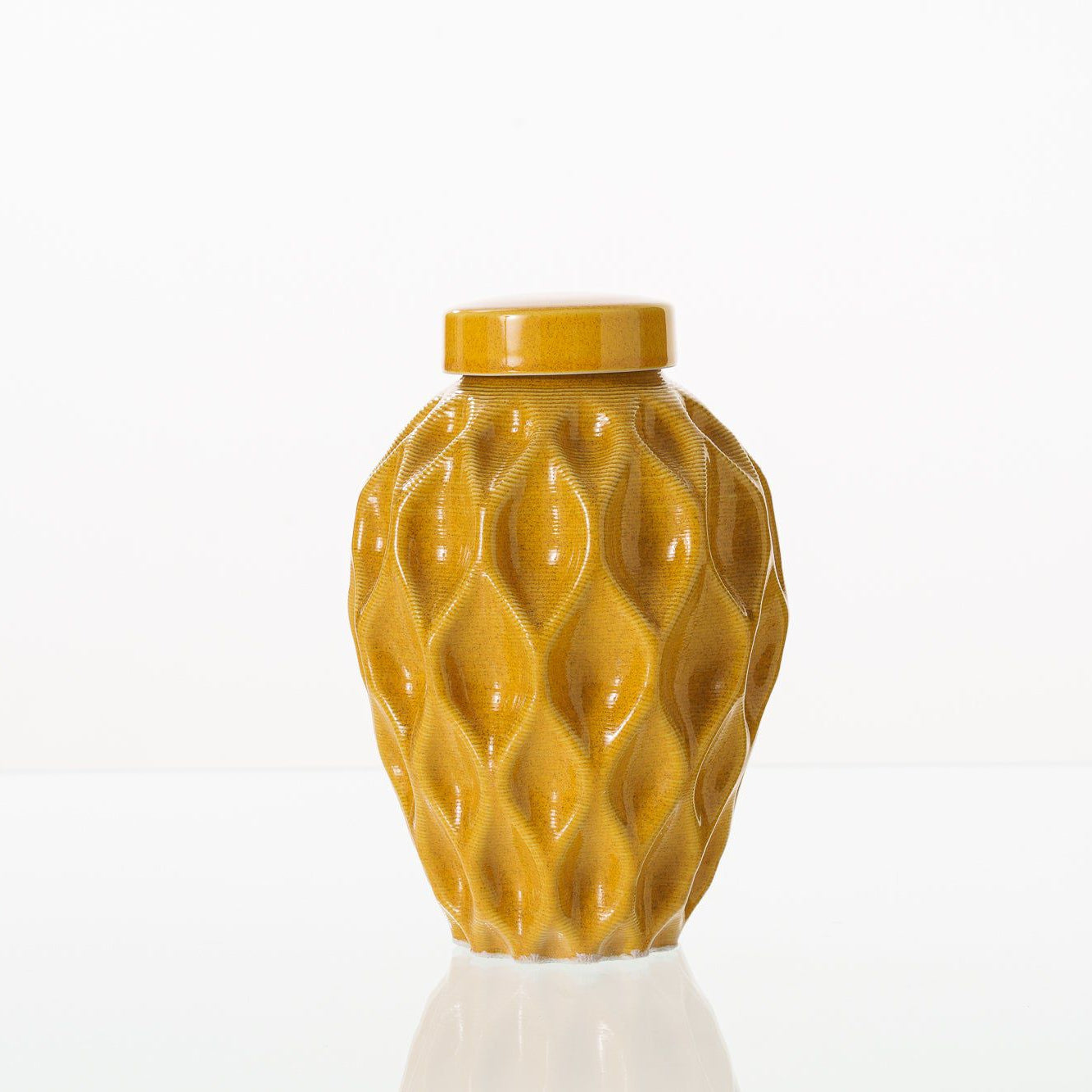 Cremation Urn "Echo" - 3D Printed Ceramic Urn | Amber Yellow | Medium - Pulvis Art Urns