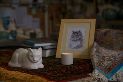 Cat Memorial Bundle - 4 Pieces - Portrait | Urn | Nameplate Holder | Scented Candle - Pulvis Art Urns