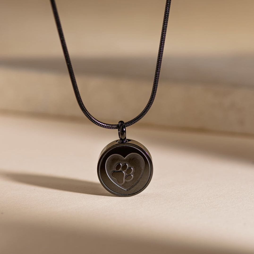 Pet Cremation Necklace – Paw | Stainless Steel | Memorial Jewelry | Black - Pulvis Art Urns