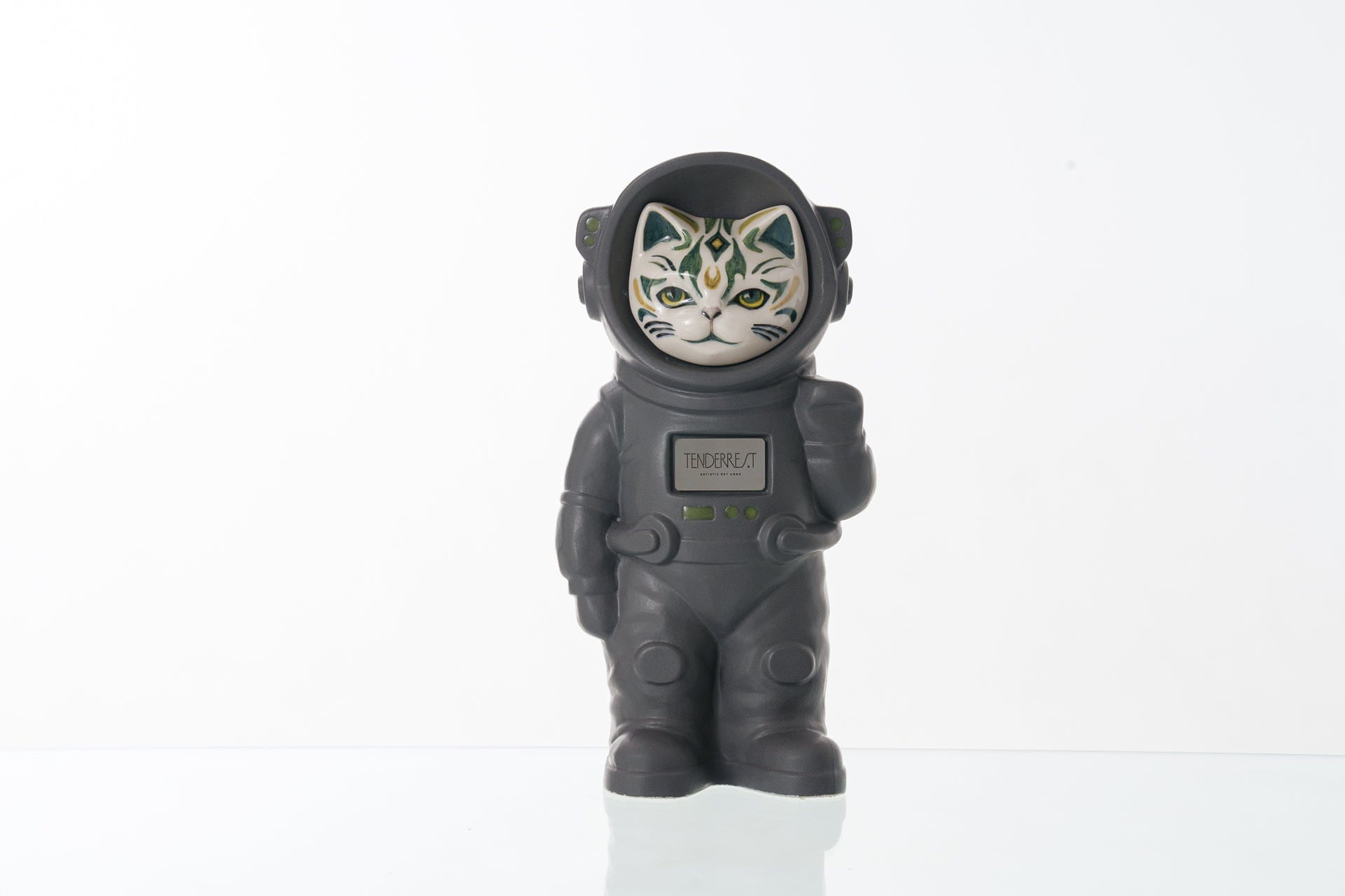 Pulvis Art Urns Pet Cremation Urn Lunar / Gray Matte / Yes (+$50) Hand Decorated Pet Urn - Cat | Ceramic Handmade Figure