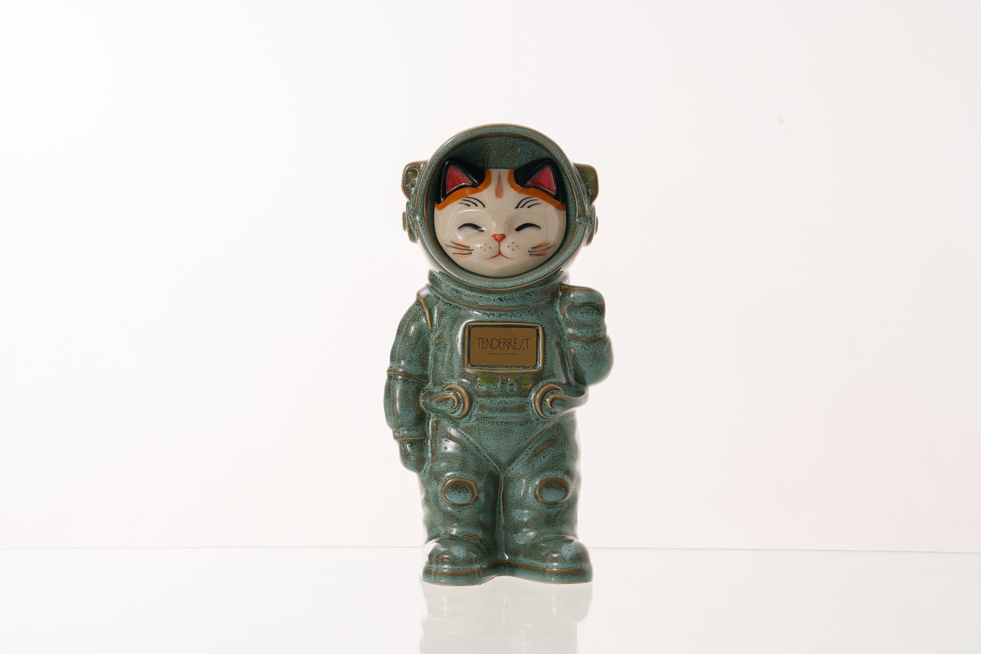 Pulvis Art Urns Pet Cremation Urn Sora / Oily Green / No Hand Decorated Pet Urn - Cat | Ceramic Handmade Figure