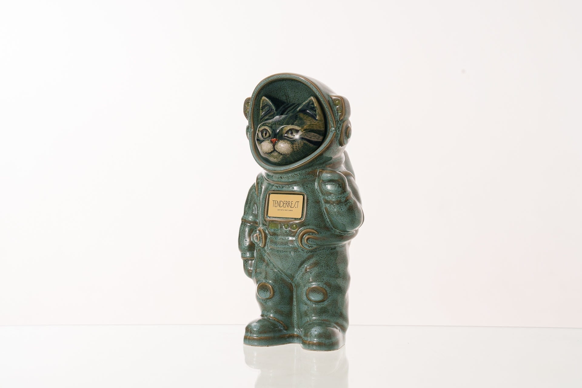 Pulvis Art Urns Pet Cremation Urn Aurora / Oily Green / No Hand Decorated Pet Urn - Cat | Ceramic Handmade Figure