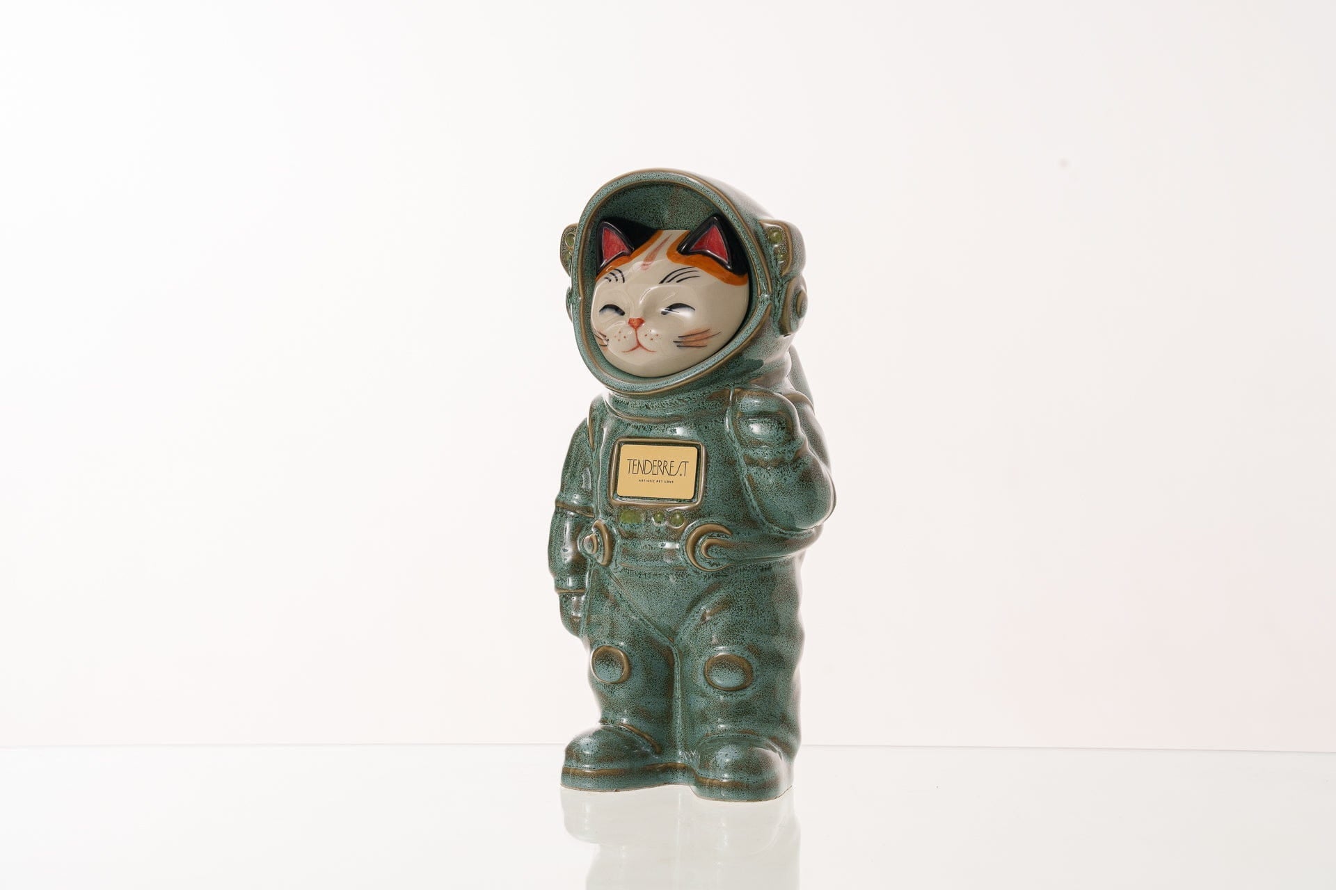 Pulvis Art Urns Pet Cremation Urn Sora / Oily Green / Yes (+$50) Hand Decorated Pet Urn - Cat | Ceramic Handmade Figure