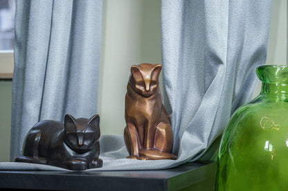 Cast Bronze Cat Urn "At Rest" | Dark Matte Patina | Cast Bronze Urn - Pulvis Art Urns