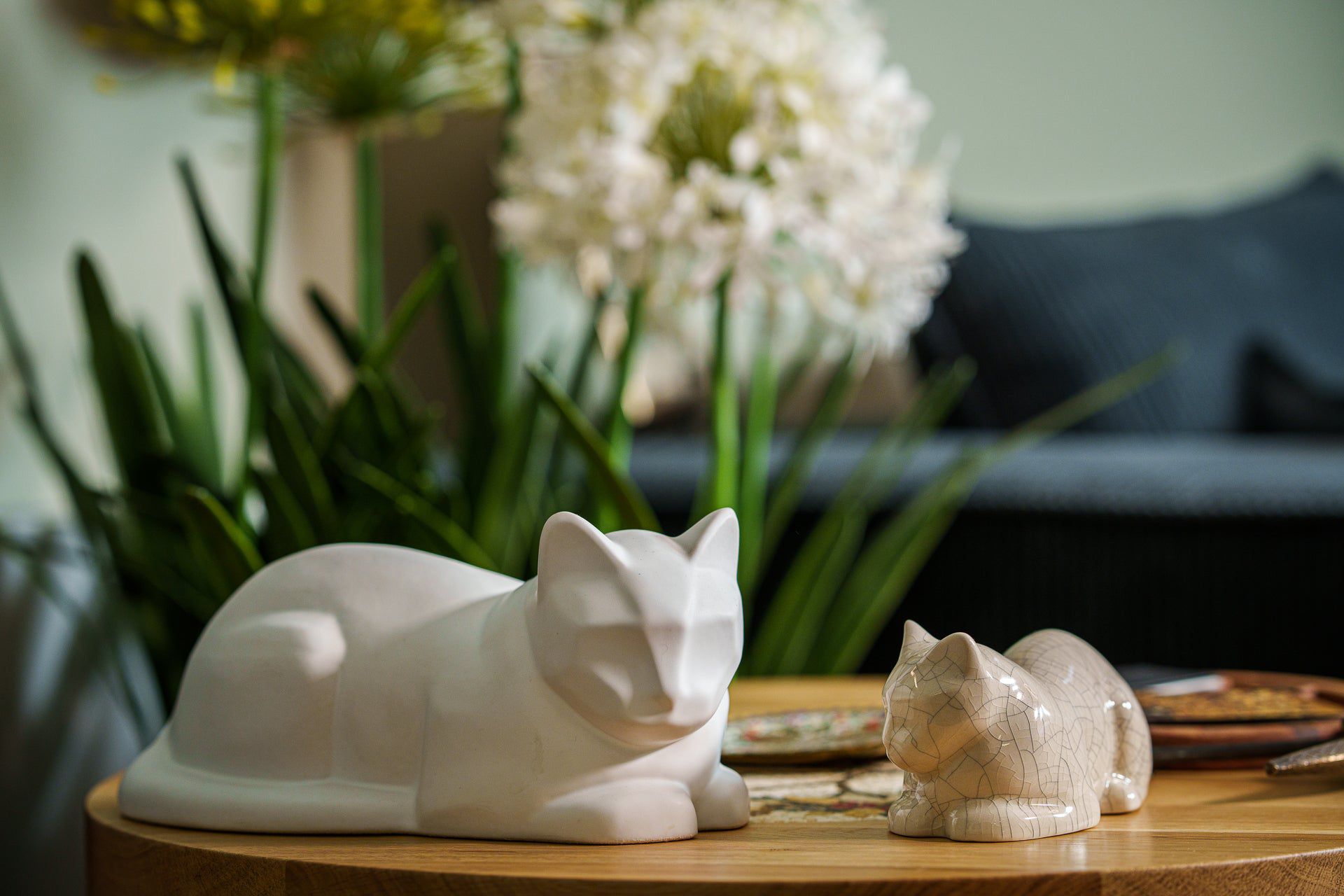 Cat Cremation Urn for Ashes - Blue Melange | Ceramic | Handmade Cat Urn - Pulvis Art Urns