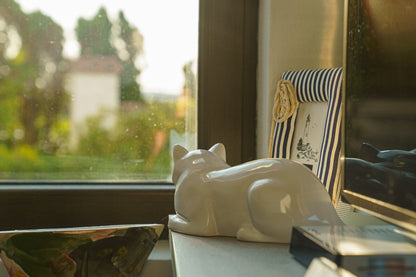 Cat Cremation Urn for Ashes - Beige Grey | Ceramic | Handmade Pet Urn - Pulvis Art Urns