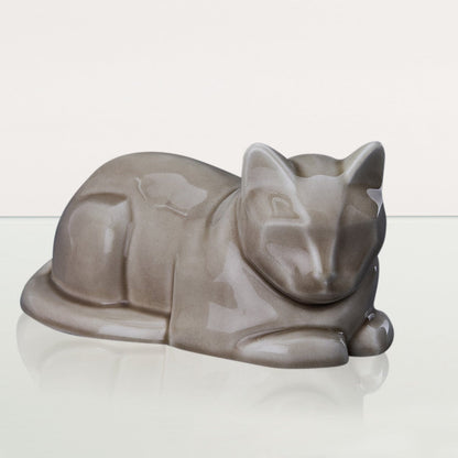 Cat Cremation Urn for Ashes - Beige Grey | Ceramic | Handmade Pet Urn - Pulvis Art Urns