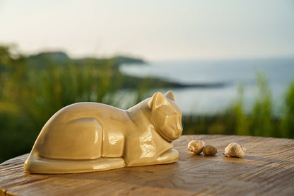 Cat Cremation Urn for Ashes - Dark Sand | Ceramic | Handmade Pet Urn - Pulvis Art Urns