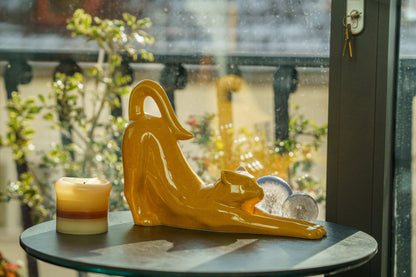 Cat Cremation Urn For Ashes "Grace" - Аmber Yellow | Ceramic Pet Urn - Pulvis Art Urns