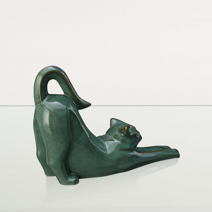 Cat Cremation Urn For Ashes "Grace" - Oily Green Melange | Ceramic Pet Urn - Pulvis Art Urns