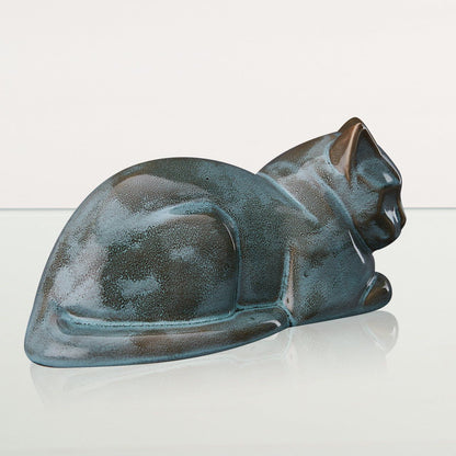 Cat Cremation Urn for Ashes - Green Melange | Ceramic | Handmade Pet Urn - Pulvis Art Urns