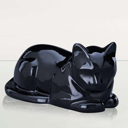 Cat Cremation Urn for Ashes - Lamp Black | Ceramic | Handmade Pet Urn - Pulvis Art Urns