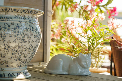 Cat Cremation Urn for Ashes - Pearly White | Ceramic | Handmade Pet Urn - Pulvis Art Urns
