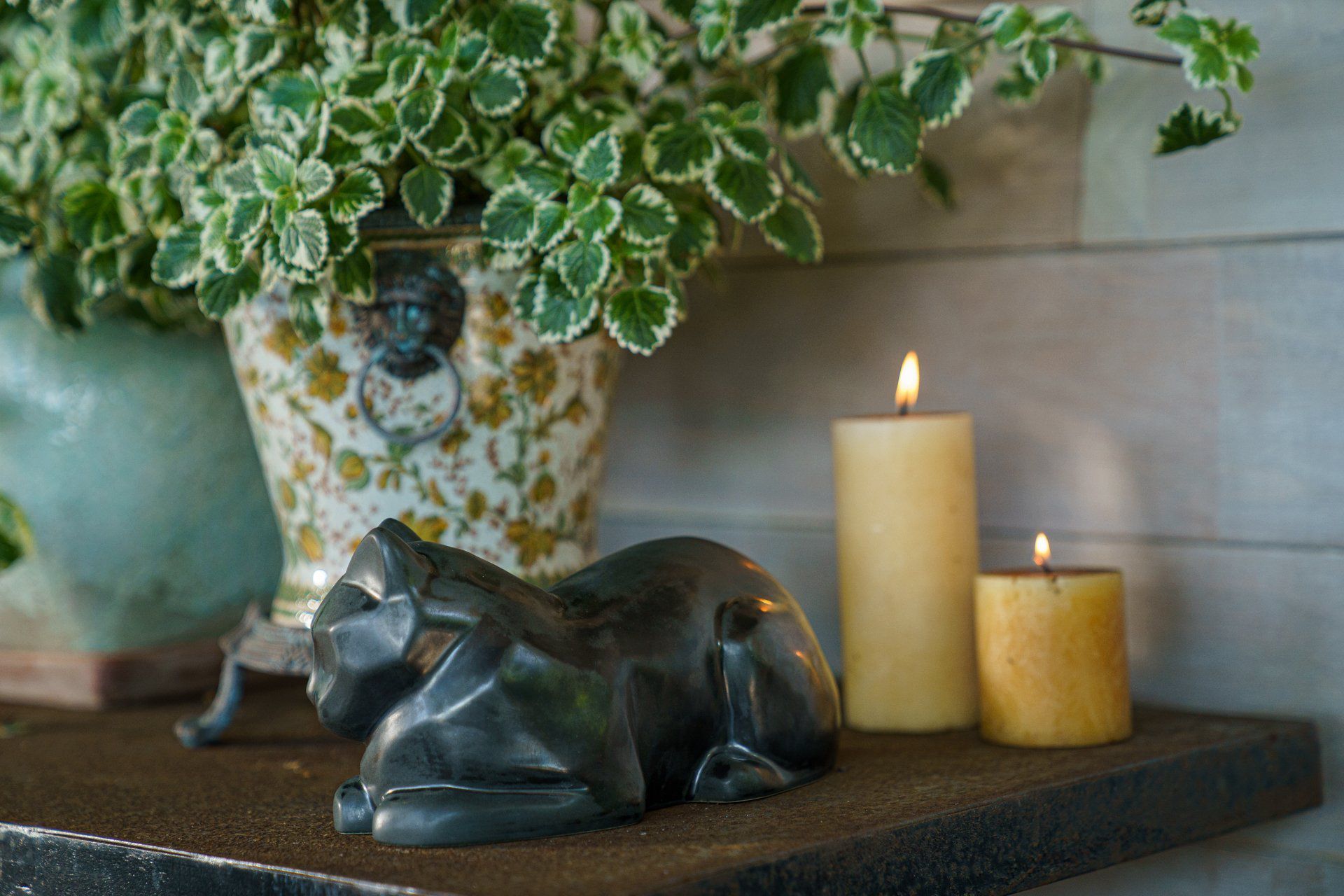 Cat Cremation Urn for Ashes - Rainbow Black | Ceramic | Handmade Cat Urn - Pulvis Art Urns