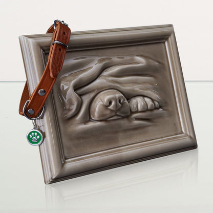 Dog Cremation Urn for Ashes - Beige Grey | Ceramic | Handmade Pet Urn - Pulvis Art Urns