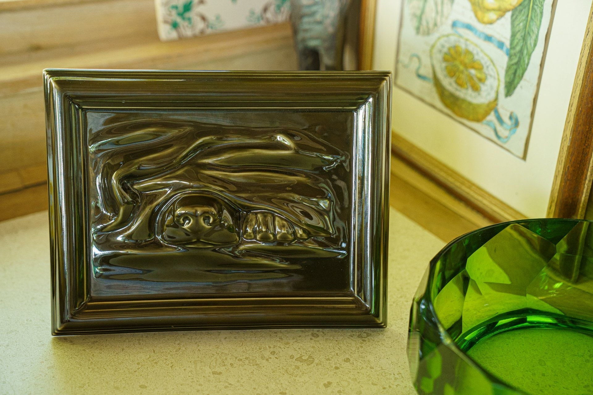 Dog Cremation Urn for Ashes - Oily Green | Ceramic | Handmade Pet Urn - Pulvis Art Urns