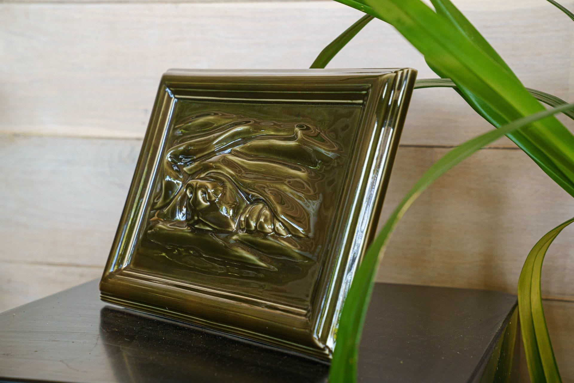 Dog Cremation Urn for Ashes - Oily Green | Ceramic | Handmade Pet Urn - Pulvis Art Urns