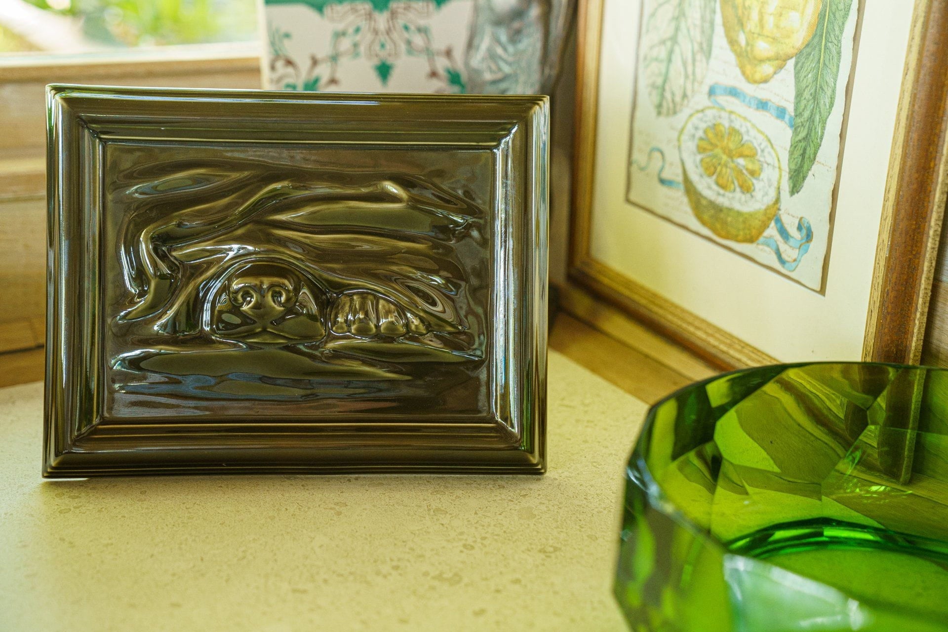 Dog Cremation Urn for Ashes - Oily Green | Ceramic | Handmade Pet Urn - Pulvis Art Urns