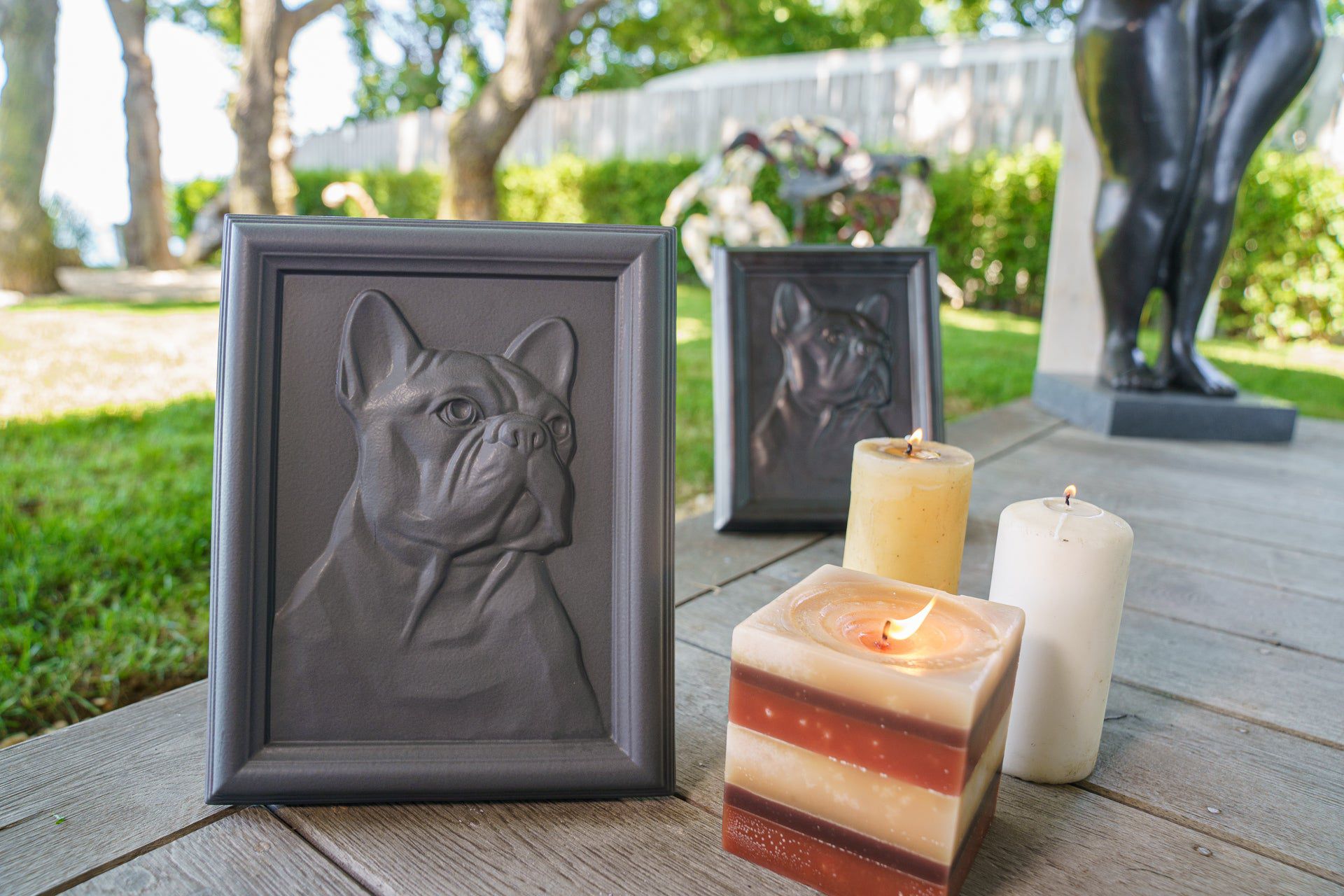 French Bulldog Pet Frame Urn - Grey Matte | Ceramic | Handmade Pet Urn - Pulvis Art Urns