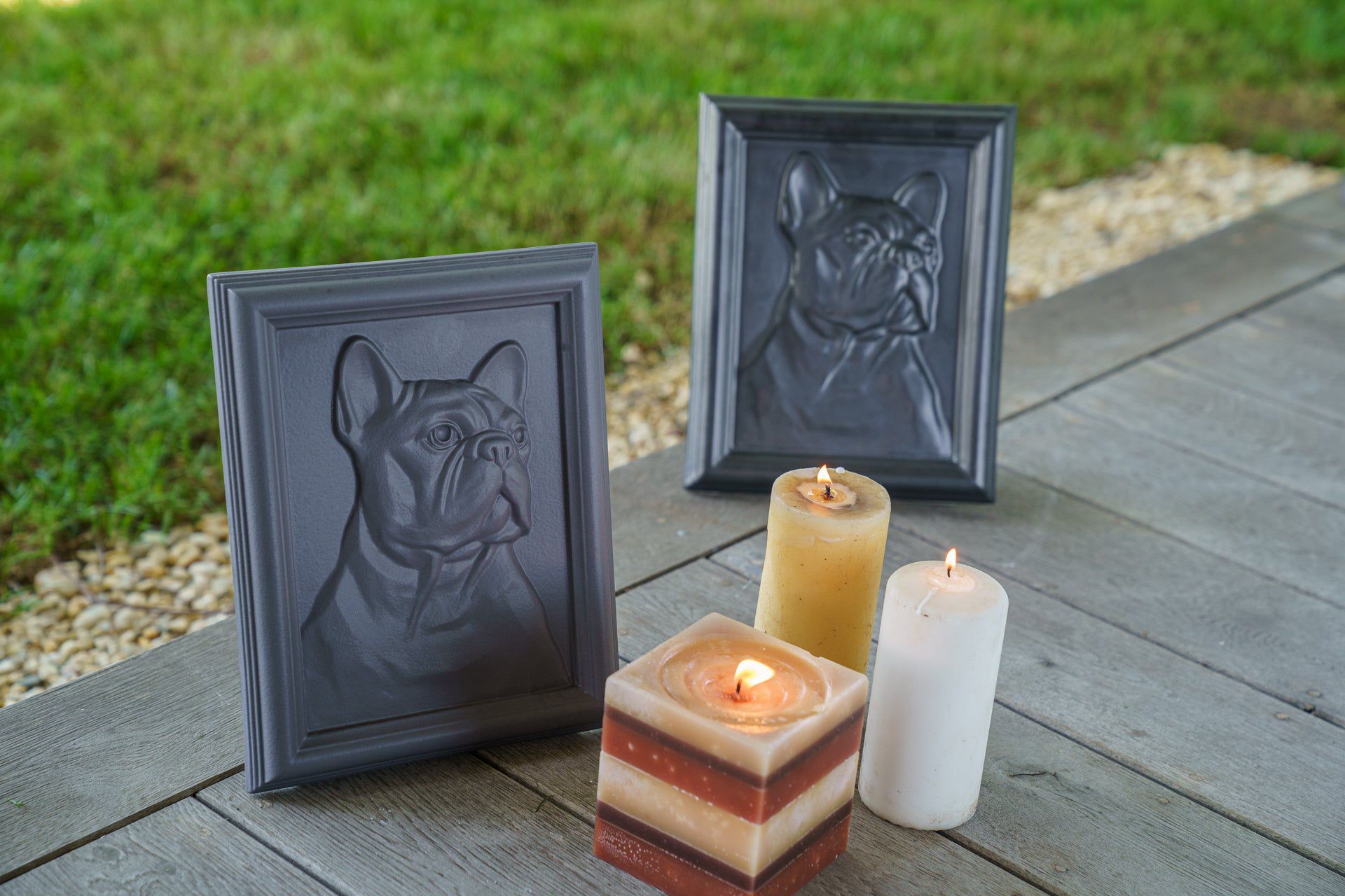 French Bulldog Pet Frame Urn - Grey Matte | Ceramic | Handmade Pet Urn - Pulvis Art Urns