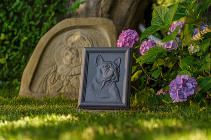 French Bulldog Pet Frame Urn - Grey Matte | Ceramic | Handmade Pet Urn - Pulvis Art Urns