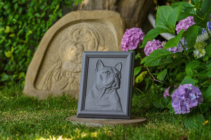 French Bulldog Pet Frame Urn - Grey Matte | Ceramic | Handmade Pet Urn - Pulvis Art Urns