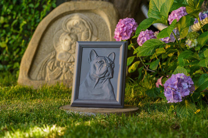 French Bulldog Pet Frame Urn - Grey Matte | Ceramic | Handmade Pet Urn - Pulvis Art Urns