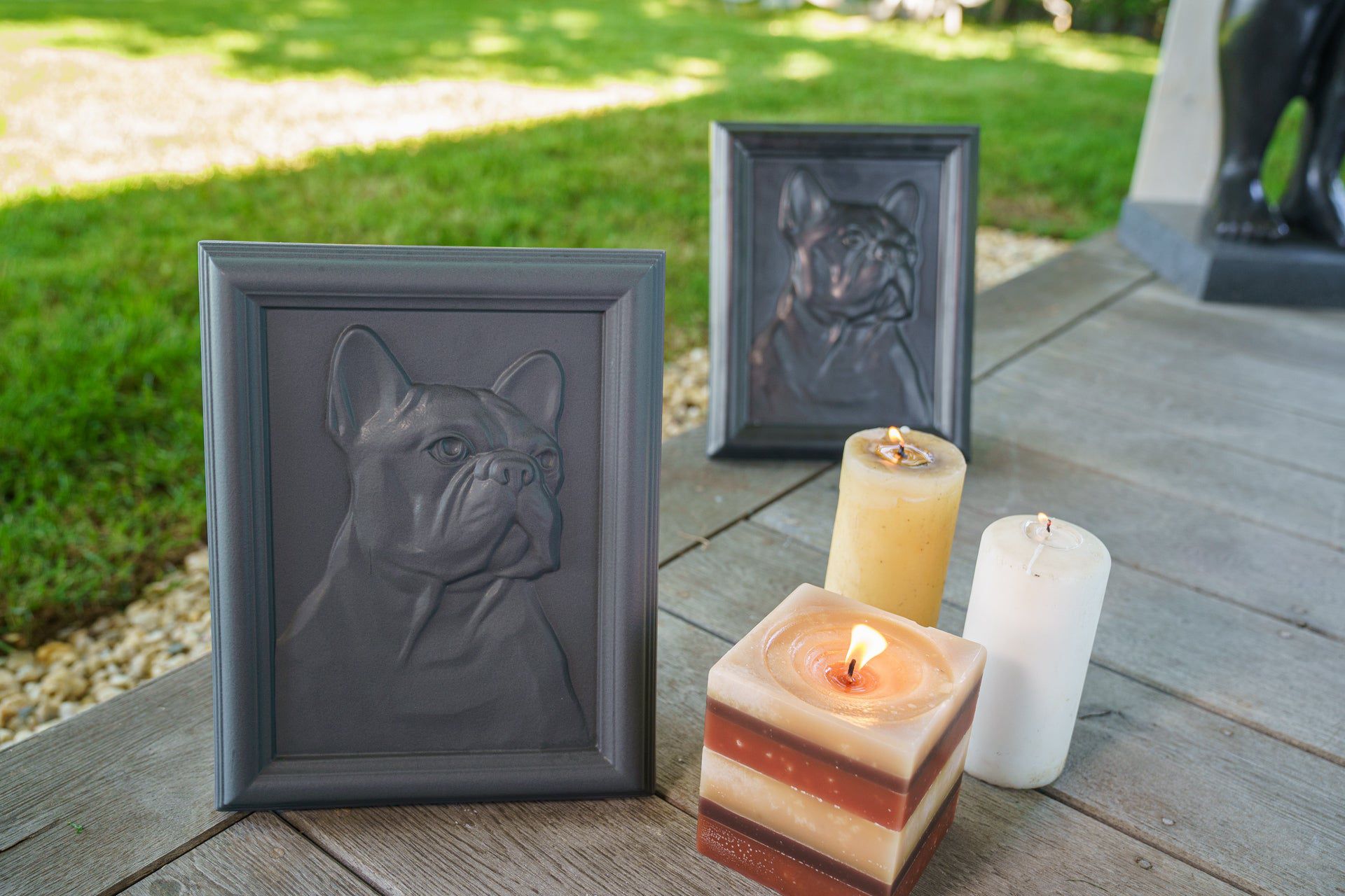French Bulldog Pet Frame Urn - Grey Matte | Ceramic | Handmade Pet Urn - Pulvis Art Urns