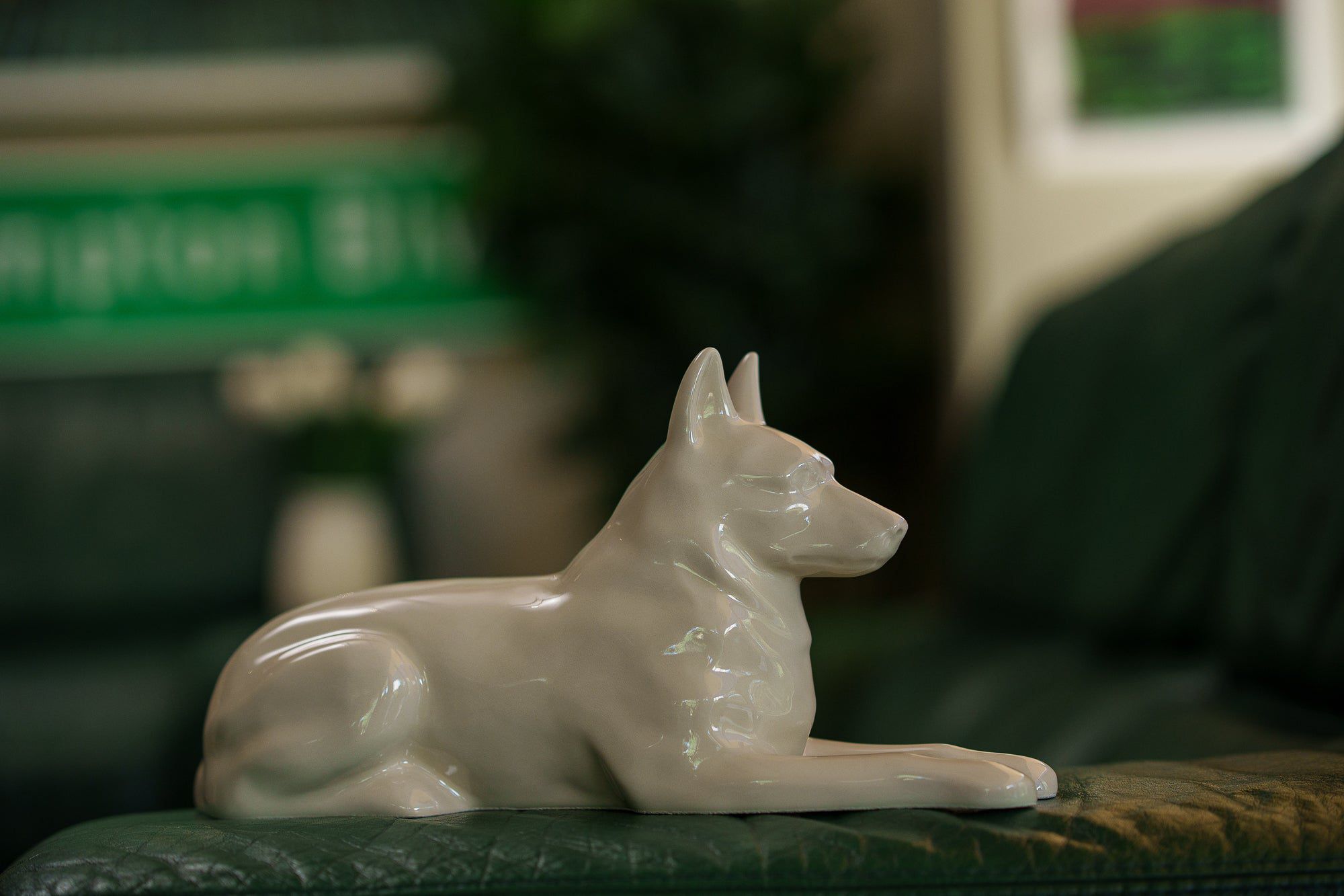 German Shepherd Pet Urn - Off-white | Ceramic Dog Urn - Pulvis Art Urns