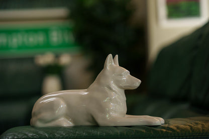 German Shepherd Pet Urn - Off-white | Ceramic Dog Urn - Pulvis Art Urns