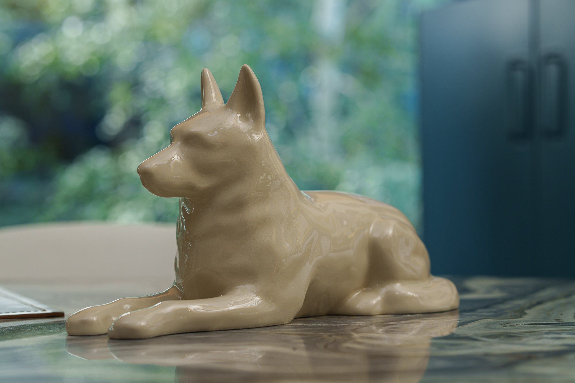 German Shepherd Pet Urn - Off-white | Ceramic Dog Urn - Pulvis Art Urns