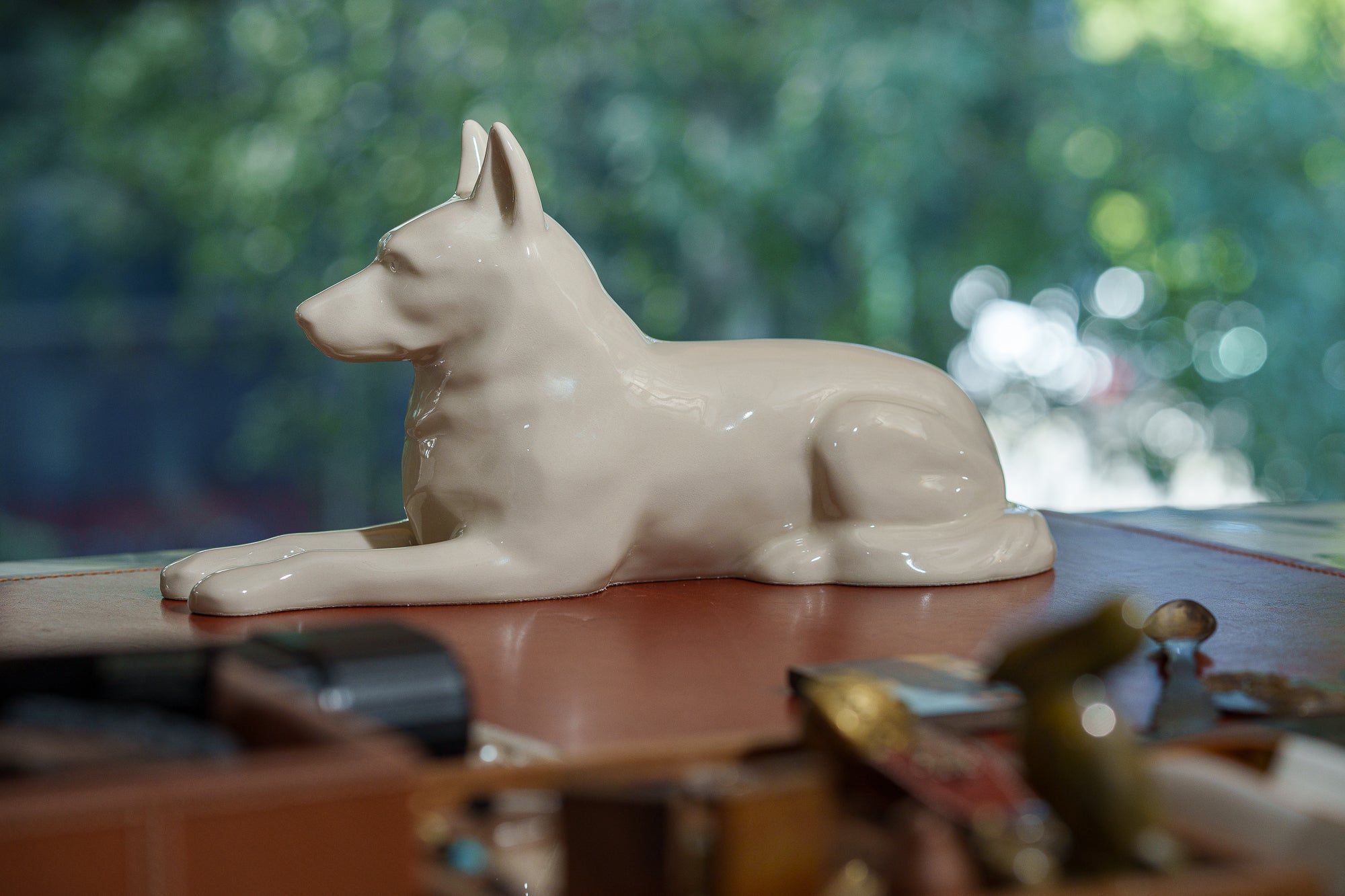 German Shepherd Pet Urn - Off-white | Ceramic Dog Urn - Pulvis Art Urns