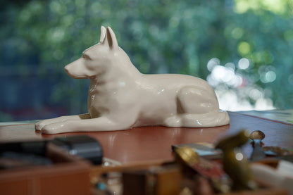 German Shepherd Pet Urn - Off-white | Ceramic Dog Urn - Pulvis Art Urns