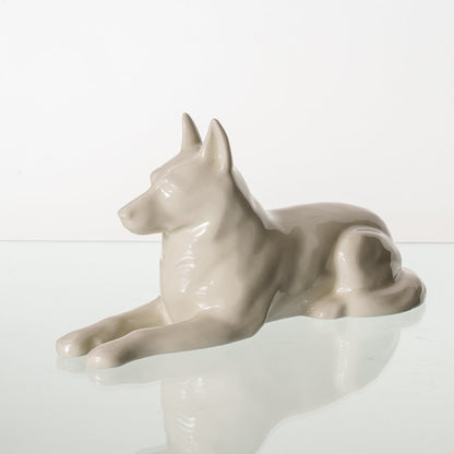 German Shepherd Pet Urn - Off-white | Ceramic Dog Urn - Pulvis Art Urns