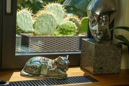 Hand Decorated Cat Urn for Ashes "Dream" - Ceramic | Handmade Pet Urn - Pulvis Art Urns