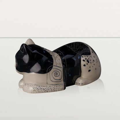 Hand Decorated Cat Urn for Ashes "Tuxedo" - Ceramic | Handmade Pet Urn - Pulvis Art Urns