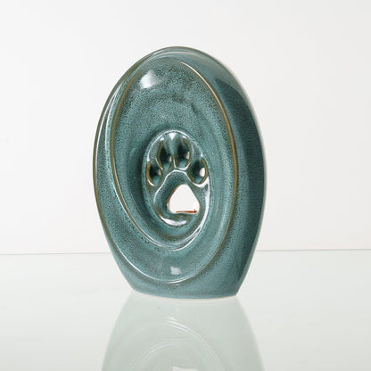 Large Paw Cremation Urn - Oily Green Melange | Ceramic | Handmade Pet Urn - Pulvis Art Urns