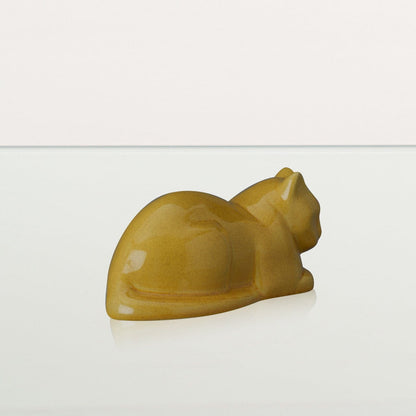 Mini Laying Cat Cremation Urn - Amber Yellow | Ceramic Pet Urn - Pulvis Art Urns