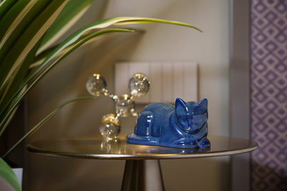 Mini Laying Cat Cremation Urn - Blue Melange | Ceramic Pet Urn - Pulvis Art Urns