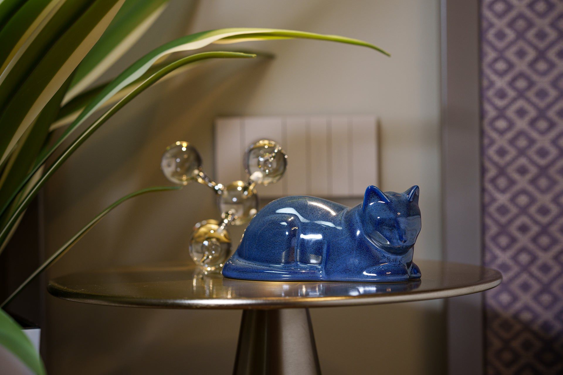 Mini Laying Cat Cremation Urn - Blue Melange | Ceramic Pet Urn - Pulvis Art Urns