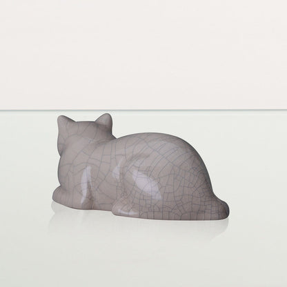 Mini Laying Cat Cremation Urn - Craquelure | Ceramic Pet Urn - Pulvis Art Urns
