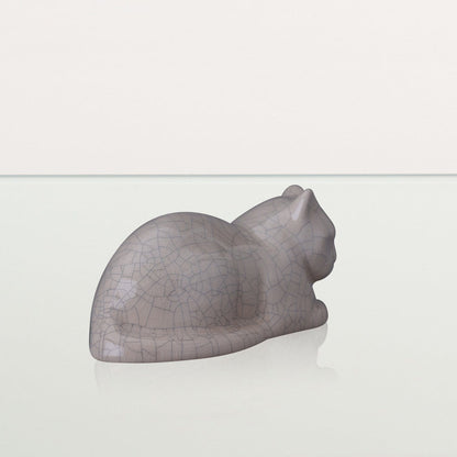 Mini Laying Cat Cremation Urn - Craquelure | Ceramic Pet Urn - Pulvis Art Urns