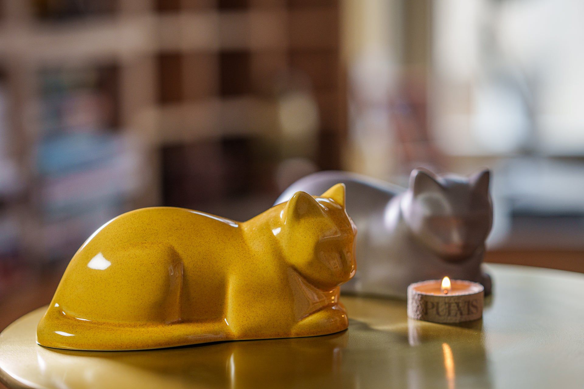 Mini Laying Cat Cremation Urn - Dark Matte | Ceramic Pet Urn - Pulvis Art Urns