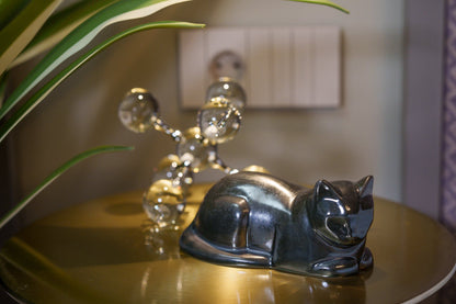 Mini Laying Cat Cremation Urn - Dark Matte | Ceramic Pet Urn - Pulvis Art Urns